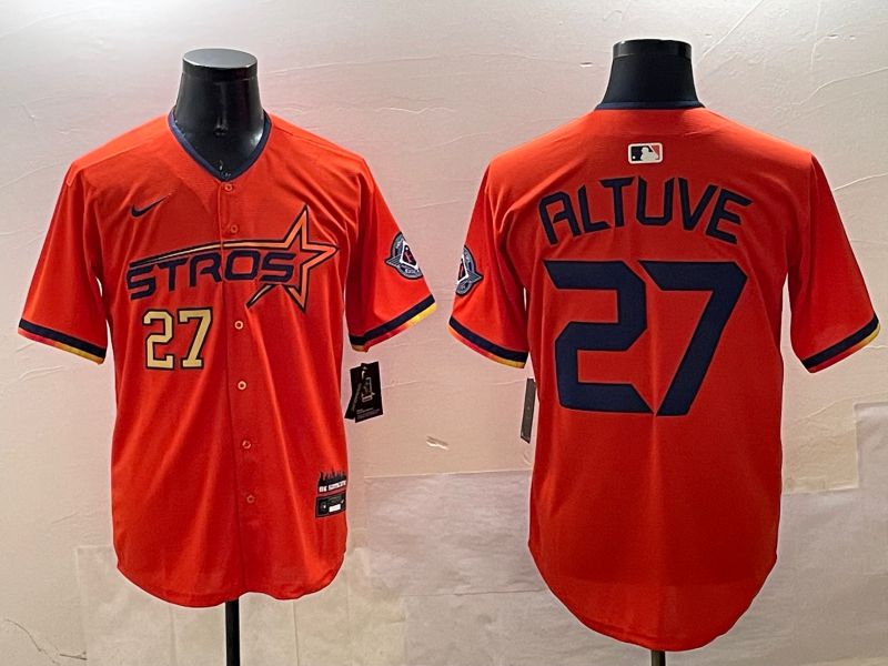 Men Houston Astros #27 Altuve Orange Three generations Joint Name 2025 Nike MLB Jersey style 7